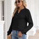 Women's Long Sleeve V Neck Henley Shirts Textured Lightweight Tunic Sweaters Dressy Casual Tops 2025 Fall Blouses (Black, XL)