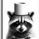 Funny Bathroom Decor Wall Art, Cute Raccoon Toilet Paper Roll Canvas Wall Decor, Humor Farmhouse Animal Wall Art, Black and White Wall Art Decor, Modern Wrapped Canvas Prints Ready to Hang 8"x10" (Ph-005)