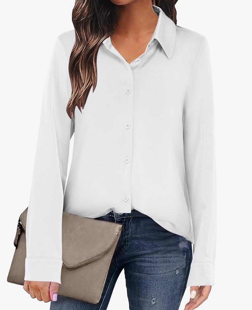 ANRABESS Blouse for Women Dressy Casual Satin Long Sleeve Button Down Shirts 2025 Fall Outfits Office Business Work Tops XL