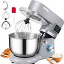 VEVOR Stand Mixer, 660W Electric Dough Mixer with 6 Speeds LCD Screen Timing, Tilt-Head Food Mixer with 5.8 Qt Stainless Steel Bowl, Dough Hook, Flat Beater, Whisk, Scraper, Splash-Proof Cover - Gray