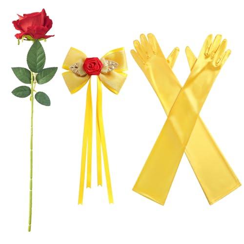 JiaDuo Princess Costume Accessories for Women Hair Bow Clips Gloves Rose Flower Party Dress up for Belle