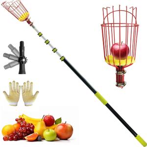 5-20FT Fruit Picker Pole Tool, with Basket Long Handle Adjustable Telescoping Pole, for Mango, Apple, Lemon, Orange, Avocado Fruit Tree Picking
