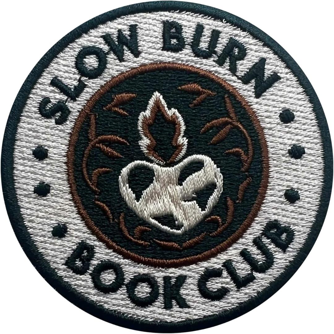 2 x Slow Burn Book Club Patch, Size 3" Sew On Patches, Romance Embroidery Fabric Patches for Clothes Jeans Backpacks Hats, Heart Fire Embroidery Iron On Patches for Clothes, Fantasy Reader Gifts