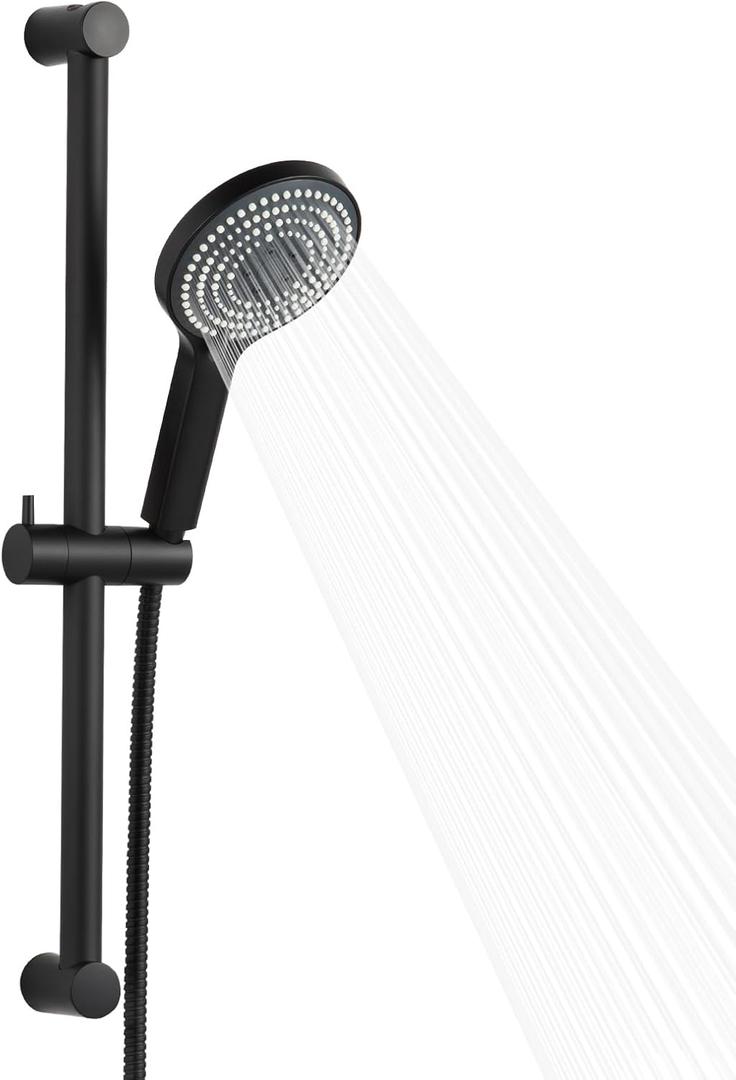 OFFO 6-Spray High Pressure Handheld Shower Head Combo with Adjustable 23 in Slide Bar and 60 in Stainless Steel Hose, Matte Black
