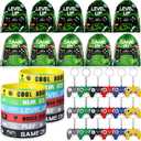 Nosiny 72 Pcs Video Game Party Favors Video Gamer Party Drawstring Bags Gaming Goodie Bag Silicone Bracelet Wristbands Keychain Classroom Rewards for Kids Birthday Bag Stuffers(Green,Vivid)