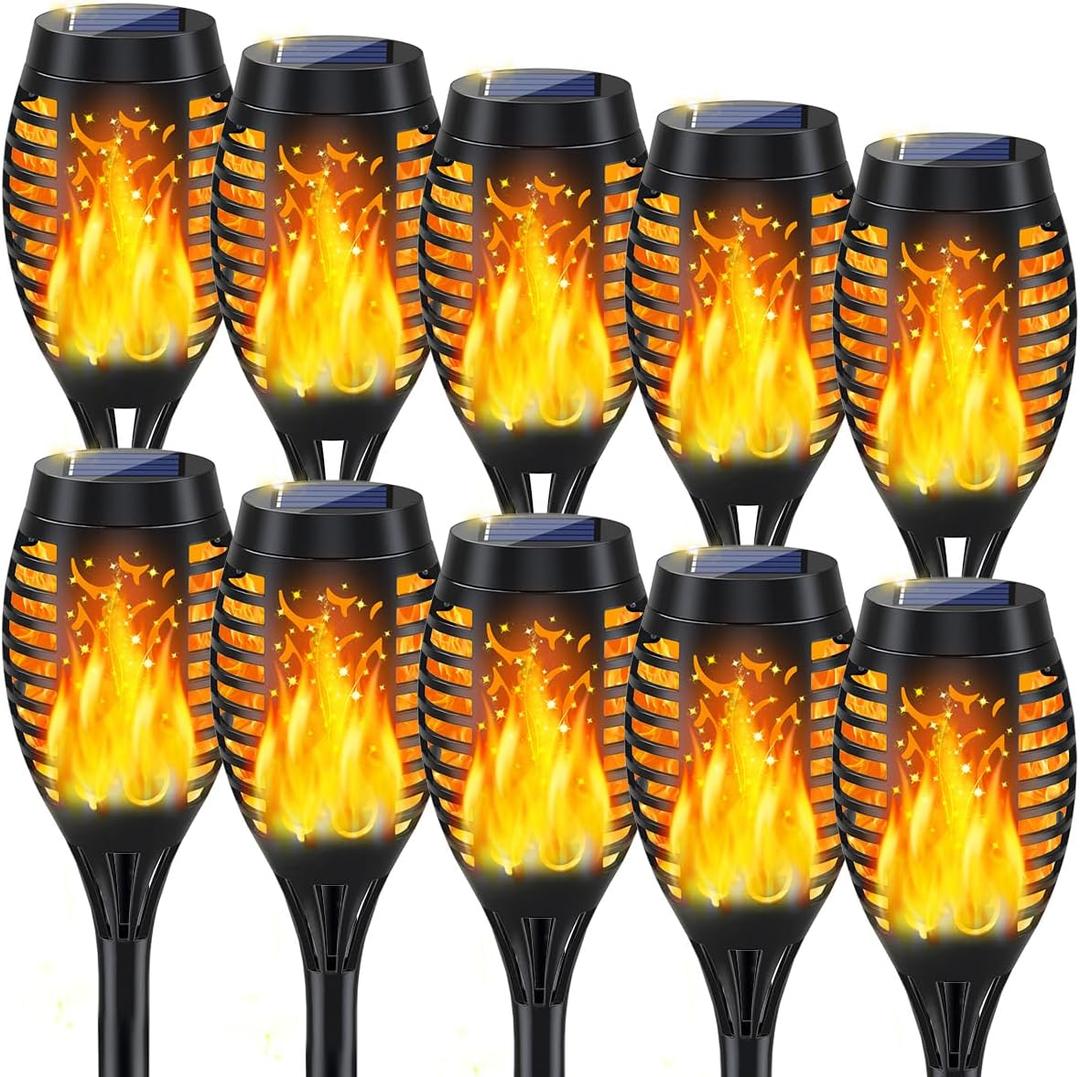 10Pack Solar Lights Outdoor, Solar Torch Lights Outdoor Flickering Flame for Halloween Decorations, Waterproof Garden Light Solar Powered , Torches Flame Light for Outside Halloween Decor Yard Garden