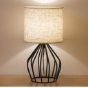 HAITRAL Black Modern Table Lamp - Minimalist Small Bedside Lamp with Hollowed Out Base Linen Fabric Shade, Vintage Nightstand Lamp for Bedroom Living Room Side Table Desk Kids Room