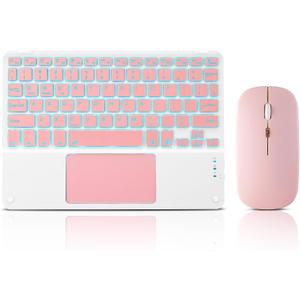 Ultra-Slim Bluetooth Keyboard with Built-in Touchpad and Mouse Portable Mini Wireless Keyboard Rechargeable 7-Color Backlit for Apple iPad iPhone Samsung Tablet iPhone Smartphone iOS Android Windows (Pink)