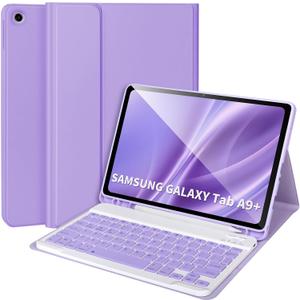 Keyboard Case for Samsung Galaxy Tab A9+/Plus 11 2023(SM-X210/X216/X218),Case with Keyboard for Samsung Tab A9+ with S Pen Holder,Detachable Bluetooth Keyboard for Galaxy A9 Auto Wake/Sleep,Purple