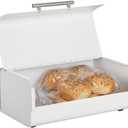 mDesign Metal Bread Box Bin with Hinged Lid - for Kitchen Countertop, Island and Pantry - Large Capacity Storage, Vintage-Inspired Design - Multi-Purpose Storage Container for Home - Matte White