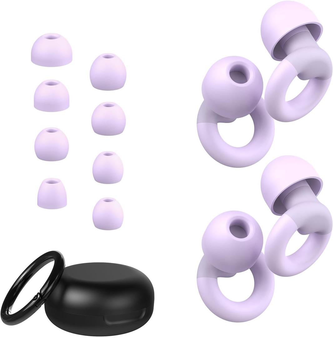 Ear Plugs for Sleeping, 2 Pairs of Reusable Earplugs for Noise Reduction 25dB-30dB with 8 Ear Tips, Soft Hearing Protection Ear Plugs for Concert,Noise Sensitivity, Study & Work (Orchid)