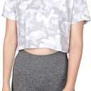 MAX ALLIE Women's Ultra Soft Cropped T Shirt Crew Neck Tees Casual Loose Fit Basic Lightweight (XX-Large, White/Camo/Pink)