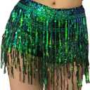 Yollmart Women's Sequins Tassel Skirts Shorts Booty Dance Festival Bottoms (Small, Green)