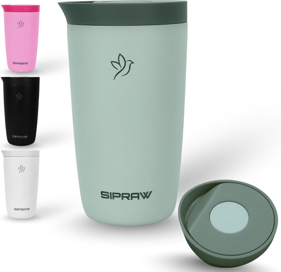 Travel Coffee Mug Tumbler, Reusable Iced Coffee Hot Coffee Cup, Double Wall Insulated Thermal Stainless Steel, Hot and Cold Tumbler for Coffee Lovers, Gift for Women Men, 12 oz, Pastel green