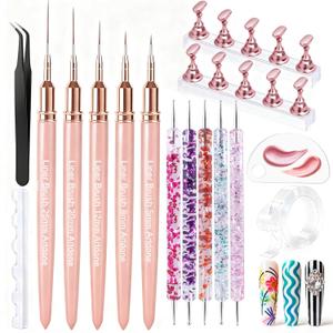 Artdone Nail Art Pens And Brushes Set With Liner Paint Dotting Tools, 11PCS Black Color Nail Tools For Long Lines, Thin Details, Fine Drawing For UV Gel Polish Design Sizes 5/8/12/20/25mm