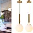 Modern Ceiling Lights Battery Operated Pendant Lights Set of 2,Gold Battery Chandelier with Wireless Remote Dimmable,10 Colors Modes Rechargeable Bulb for Kitchen,Dining Room,Living Room,Bedroom