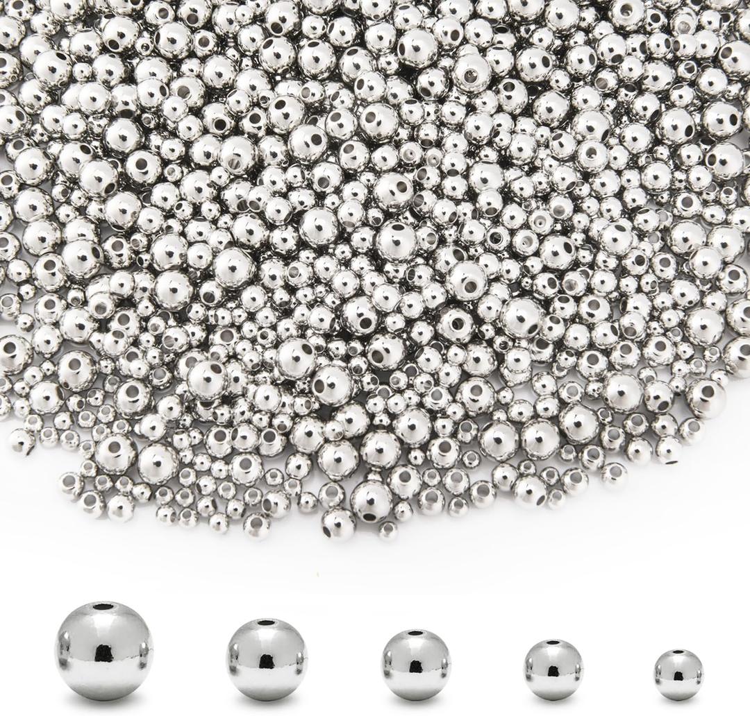 300Pcs Gold Filled Spacer Beads for Jewelry, 4mm Silver, Round, Brass, Craft Beads