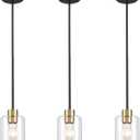 Black Brass Pendant Lights Kitchen Island - Clear Glass Pendant Light Fixture Multiple Stems Rods 3 Units 12 Inch 3 Units 4 Inch (3 Pack Black Brass Downrod)