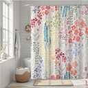 Cute Abstract Floral Shower Curtain, Watercolor Colorful Wildflowers and Plant Leaves, Waterproof Polyester Fabric Shower Curtains Sets with Hooks for Bathroom 72x72 Inches 