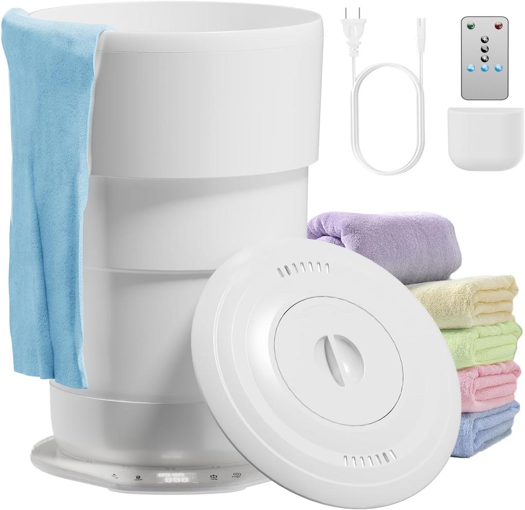 Foldable Towel Warmer for Bathroom, Large Towel Warmer Bucket, Auto Shut Off, Time Setting and Ambient Lighting, Fits Up to Two 40"X70" Oversized Towels, Bathrobes, Blankets
