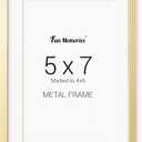 Fun Memories 5x7 Metal Picture Frame - 5 x 7 Metal Photo Frames with 4x6 Removable Mat- Ideal for Wall or Tabletop Display - Wall Hook Hanging Hardware Included (Gold, 1 Pack)