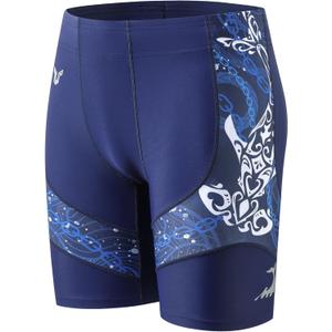 HUGE SPORTS Men's Rash Guard Swim Shorts Compression Swimming Jammer Cool Dry Active Swimsuit Workout Shorts Sports Tights (Blue, L)