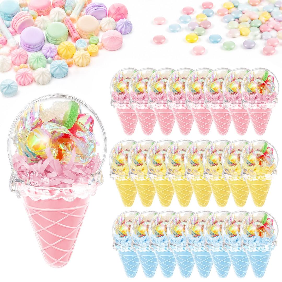 Thyle 24 Pcs Candy Containers for Party Favors Ice Cream Shaped Candy Boxes Bulk Cute Plastic Treat Containers for Cream Summer Gift Weddings Birthdays Home Party Supplies (Cool Summer)