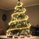 Mudder 49 ft Christmas Tree Garland Lights with Metal Wire Ring 300 LED Fairy String Lights 8 Modes Twinkle Light Battery Operated for Indoor Outdoor Xmas Tree Party Decoration (No Batteries Included)