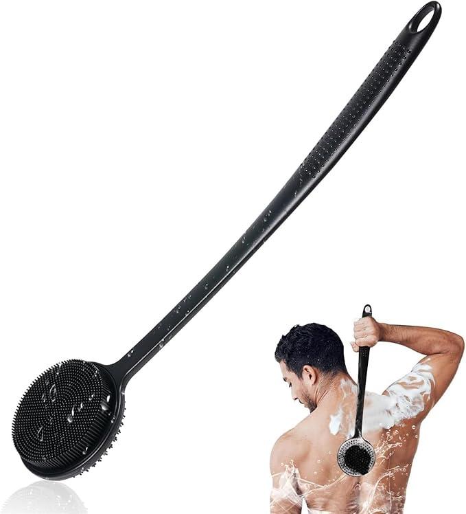 VWMYQ 1 Pack Back Scrubber for Shower, 17in Lengthen Long Handle Body Brush, Double Sided Shower Brush for Shower Exfoliating and Massage Can Produce Rich Foam, Long Handle Back Scrubber for Men