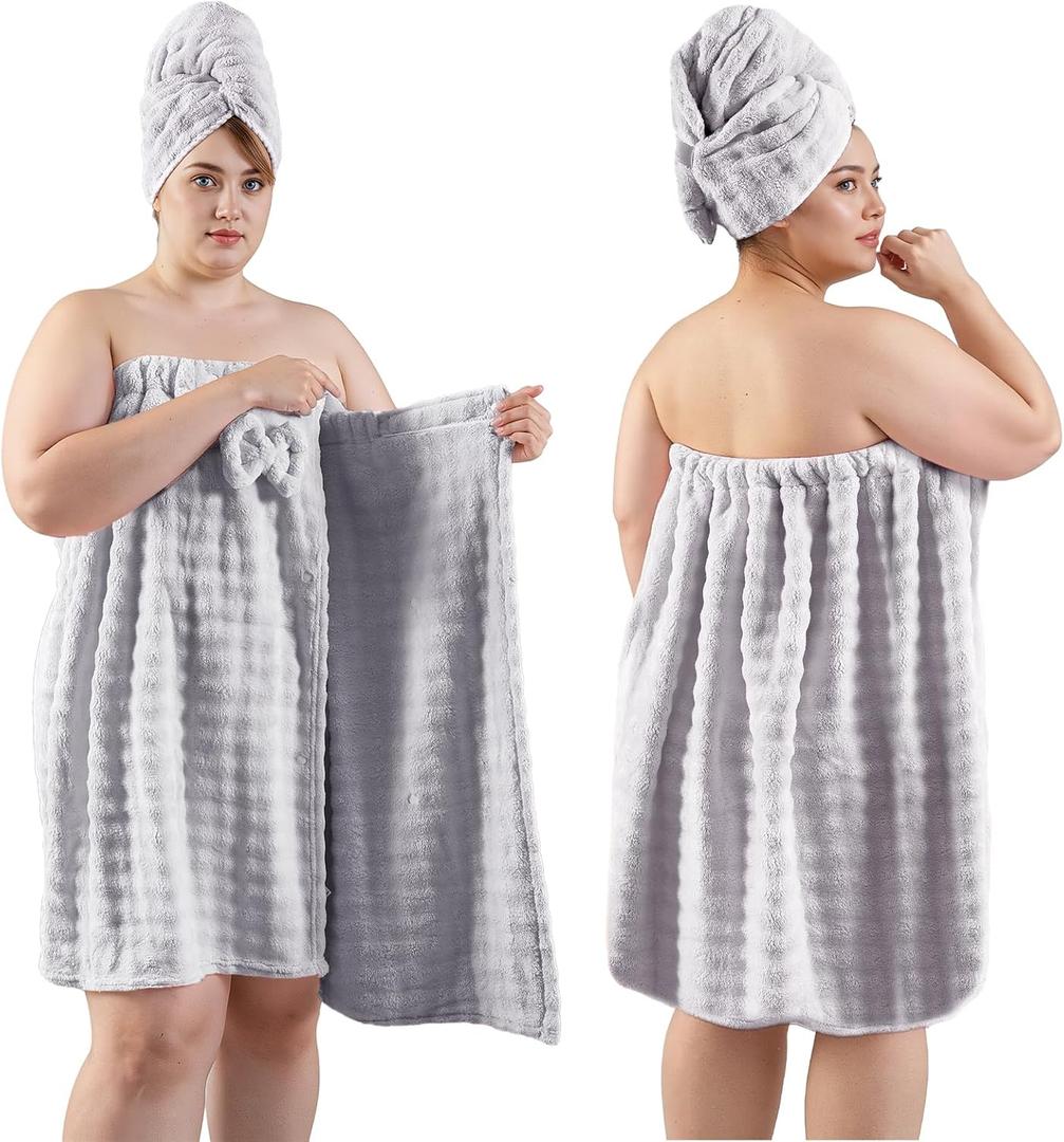 REDKISS Towel Wrap for Women, XL Spa Shower Wrap with Hair Towel