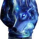 Black 80s 90s Pullover Hoodie 3D Novelty Graphic Hooded Sweatshirt Hoodies for Men, Medium, Blue Lightning Wolf