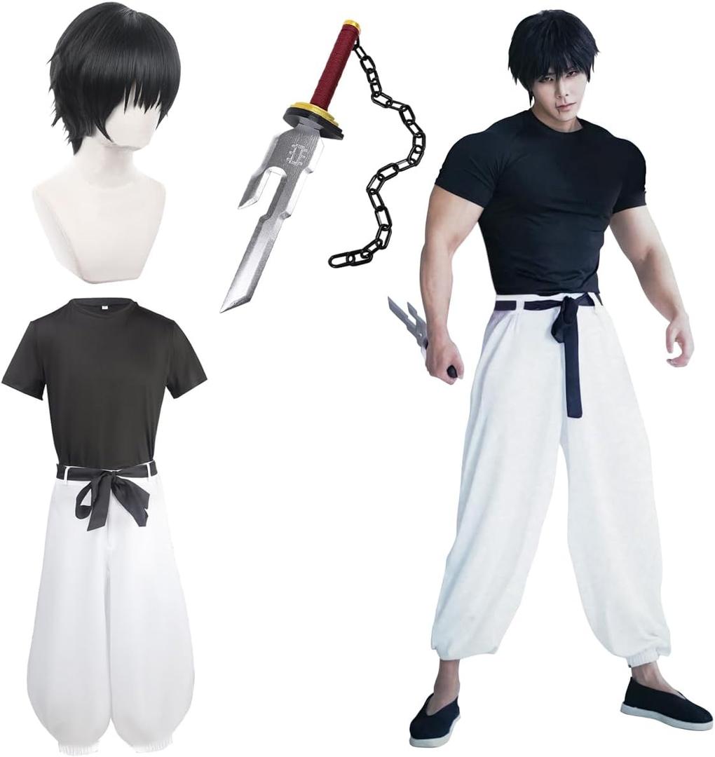 Full Set Anime Cosplay Costume For Fushiguro Party Role Wig Bamboo Sword (XL)