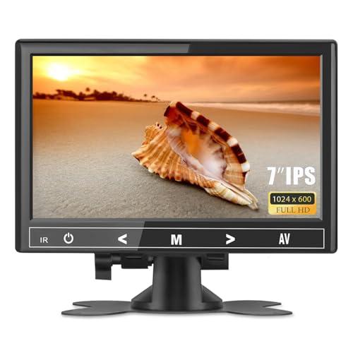 Haiway 7 inch Mini Monitor, 1024X600 IPS Small HDMI Monitor VGA AV for PC/CCTV/Raspberry PI/Security Camera/Gaming, Build in Speakers & Earphone Jack, with Remote Control
