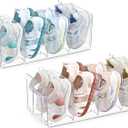HBlife Clear Acrylic Kids Shoe Rack for Closet Organizers and Storage, Small Shoe Rack 4 Sections Toddler Baby Shoe Storage Organizer Stackable Shoe Shelf,Desk File Sorter Book Purse Organizer(2 Pack)