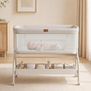 Baby Bassinet Bedside Sleeper, 3-in-1 Newborn Crib with Soft & Breathable Mattress, 6 Adjustable Heights & Anti-Reflux Incline, Breathable Mesh ASTM & CPSC Certified
