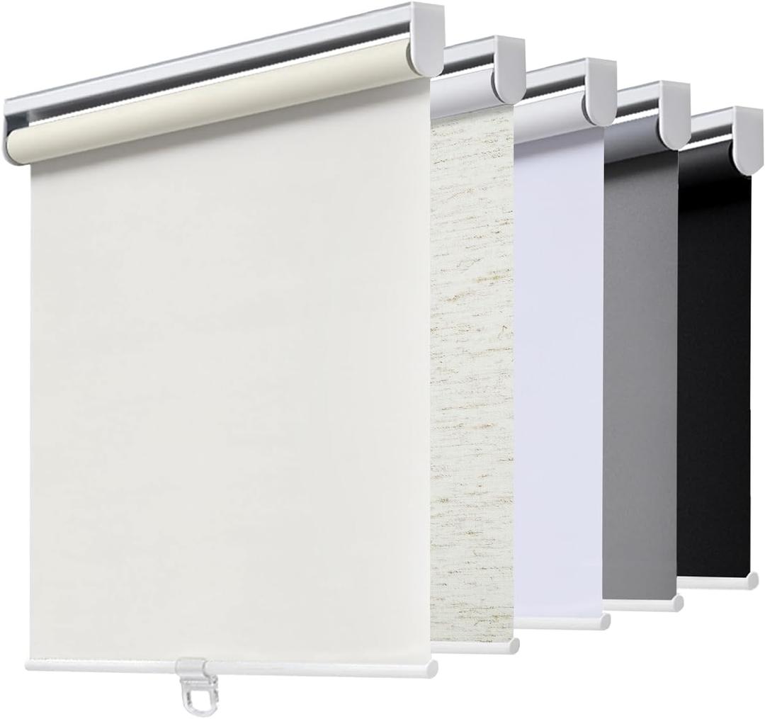 AOSKY Cordless Roller Shades Blackout Blinds for Windows Room Darkening Rolled Up Shades with Spring System, UV Protection Window Shades Door Blinds for Home and Office (35.5" W x 64" H, Ivory)