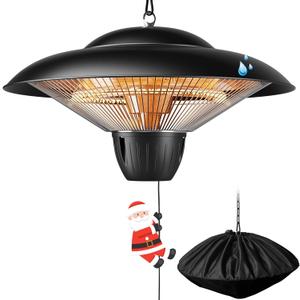 Patio Heater for Outdoor Use 1500W Electric Infrared Hanging Heater, Ceiling Mounted, Waterproof for Porch, Garage, Balcony, Overheat Protection Black