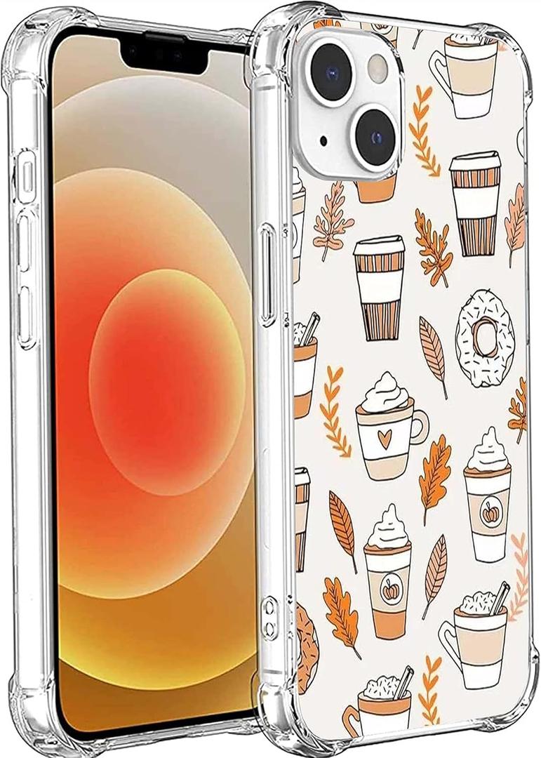 Fall Vibe Case Compatible with iPhone 14, Autumn Leaves Coffee Case for iPhone 14, Trendy TPU Phone Case Cover