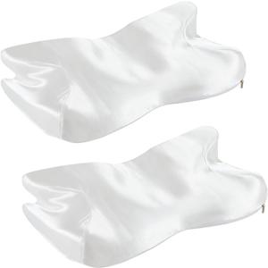 2 Pcs Satin Pillowcase for Cervical Pillow, White Silky Cervical Pillow Case Contour Pillow Case Cover with Zipper, Smooth Ergonomic Pillowcase for Neck Pillow Cover