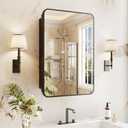 Medicine Cabinet Mirror 16x24 Inch, Black Bathroom Mirror Cabinet with Stepless Adjustable Shelves, Rounded Rectangle Metal Framed, Bathroom Mirror with Storage Recessed or Wall Mount