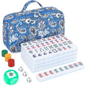 Suncle American Mahjong Tile Set X-Large 166 Blue Back Tiles 1.4" Large Size Tile with Carrying Travel Case, English Manual, Pro Complete Mahjongg Game Set