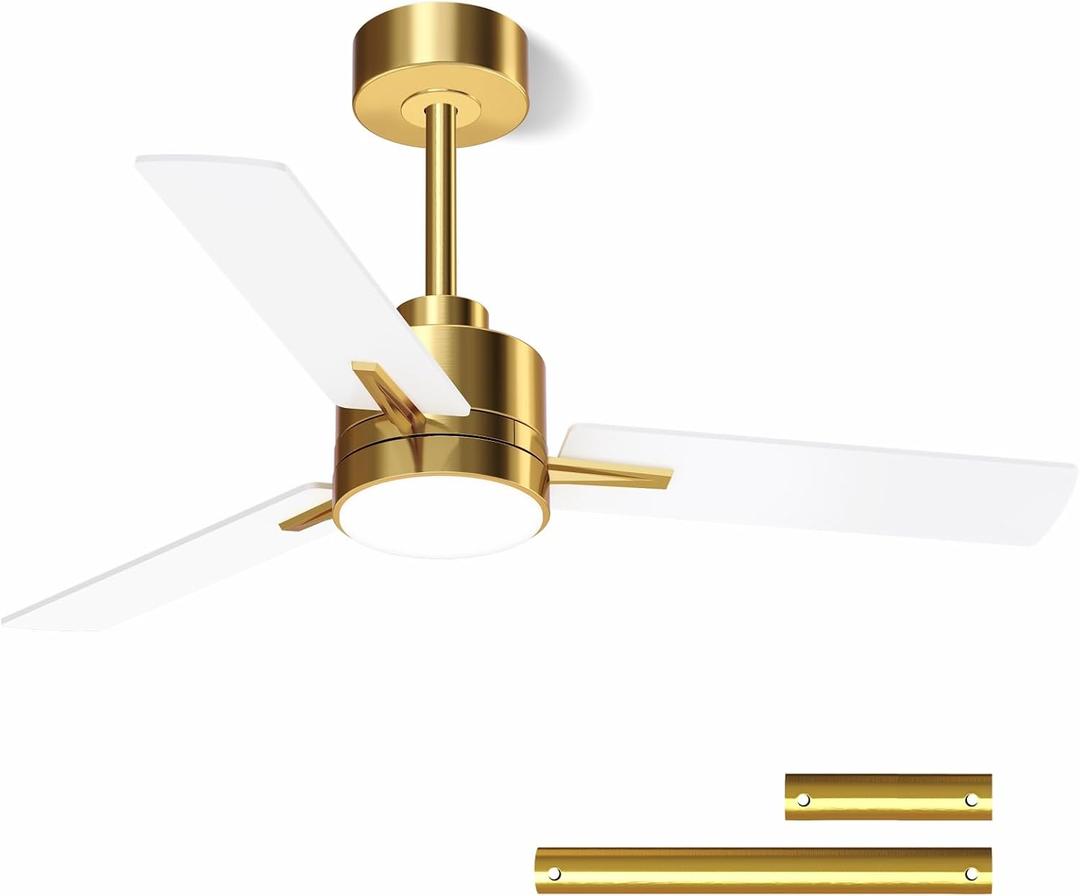 42'' Ceiling Fan with Lights and Remote, Low Profile Modern Ceiling Fan Gold, 6 Speed, Reversible, 3000k-6000k LED, Quiet DC Motor for Indoor Outdoor Bedroom Living Room