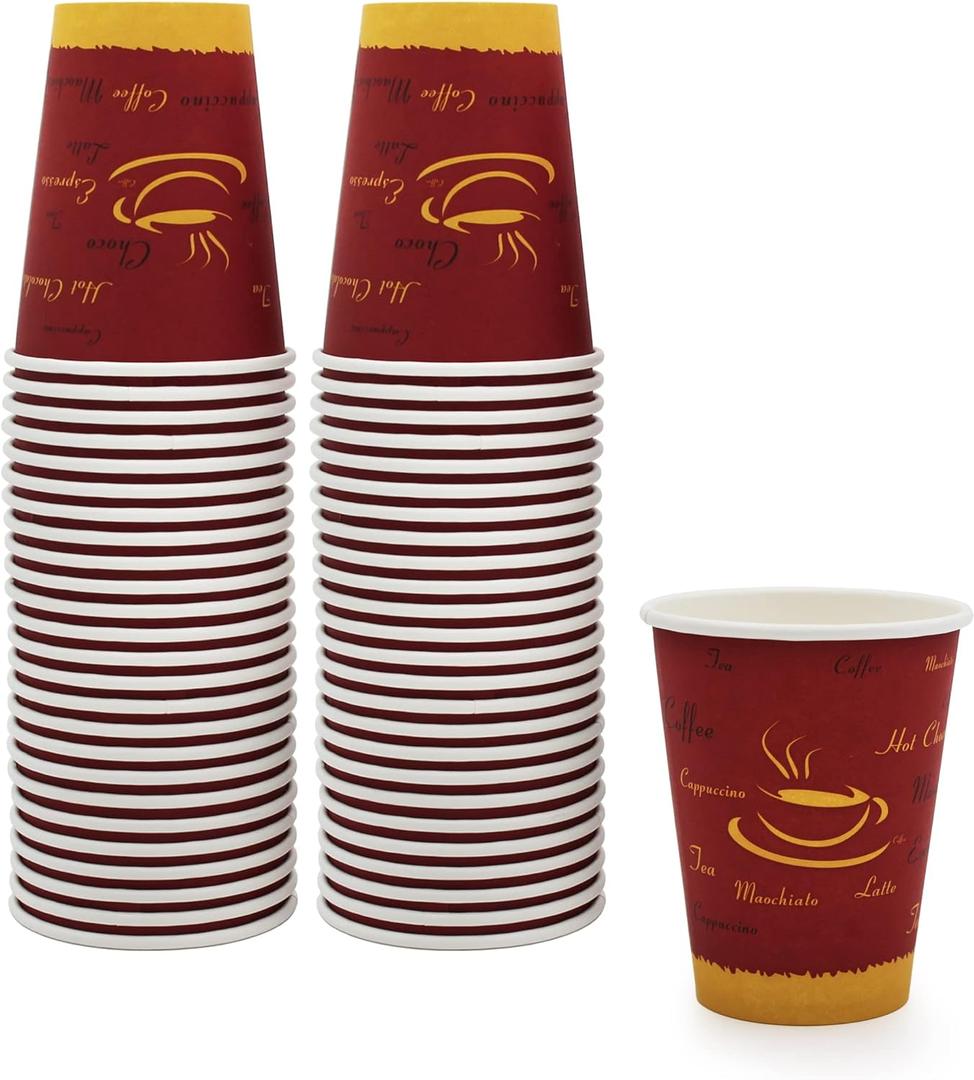 PAMI Hot Coffee 12oz Paper Cups -Disposable Take-Away Coffee Cups For Hot Drinks- Single-Use Paper Glasses For Espresso, Hot Chocolate, Tea- Cute To-Go Hot Beverage Drinking Cups (50 Count)