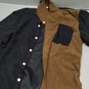 Milumia Men's Casual Button Up Shirt Pocket Short Sleeve Colorblock Blouse Tops (Medium, Black and Brown)