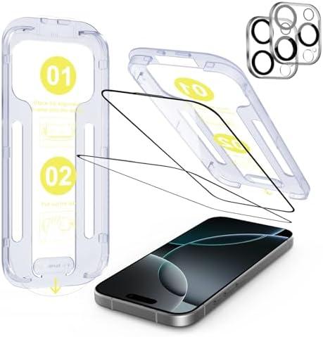 Pack Of 2 SODI Screen Protector + Camera Lens Protector for iPhone 16 pro [6.3''], Auto-Alignment OneTouch Tempered Glass, 30 Seconds Installation, Bubble Free, Case Friendly, Anti-Scratch [2+2 Pack] Clear