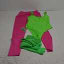 SATINIOR Women 80s 90s Workout Costume Outfit Accessories Set Leg Warmers Headband Wristbands Earrings Swimwear Suit (Small, Bright Green, Rose Red)