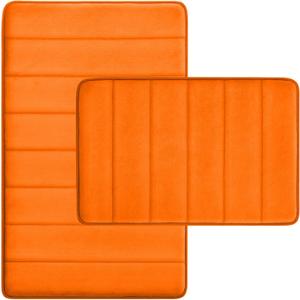 Bathroom Rugs Set 2 Piece Memory Foam Bath Rugs Non-Slip Bath Mat,Washable Room Mats,Absorbent Shaggy Rugs Super Soft Kitchen Mats, Batroom Carpets for Bathroom,Tub,Shower Home Decor Orange