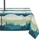 Outdoor Tablecloth with Umbrella Hole Waterproof Heavy Duty 60 x 84 Inch Rectangular Patio Table Cloth Cover with Zipper for Garden, Picnic, Backyard Party, Green Forest Landscape