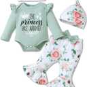 Newborn Baby Girl Clothes Infant Outfits Clothing Ruffle Romper Bell Bottoms Flared Pants Outfit Sets for Baby Girls (12-18 Months, Light Green)