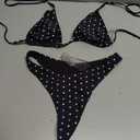 WDIRARA Women's Polka Dots Bikini Set Halter Triangle Swimsuit 2 Piece Bathing Suit (S)